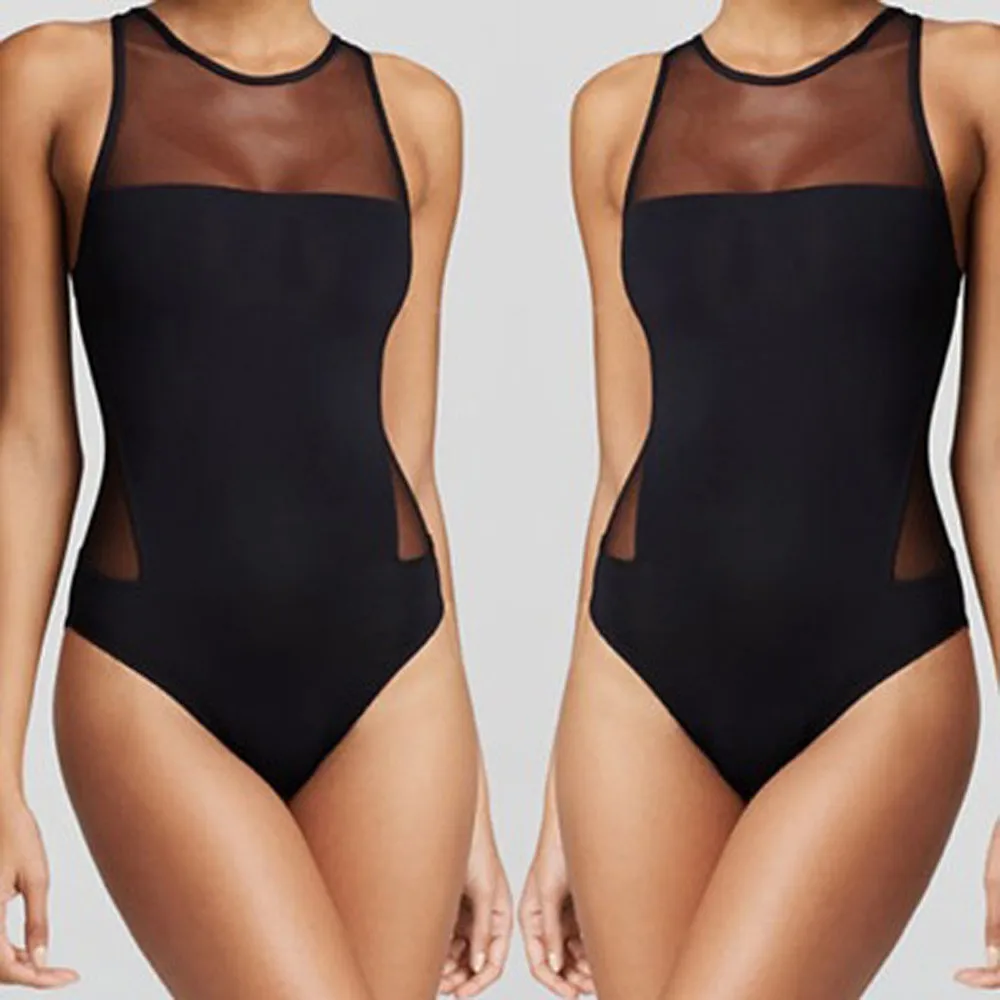 

Women Swimwear New Black Sexy Gauze Backless Elastic Beachwear Bathing Sexy Polyester Swimsuit for Summer