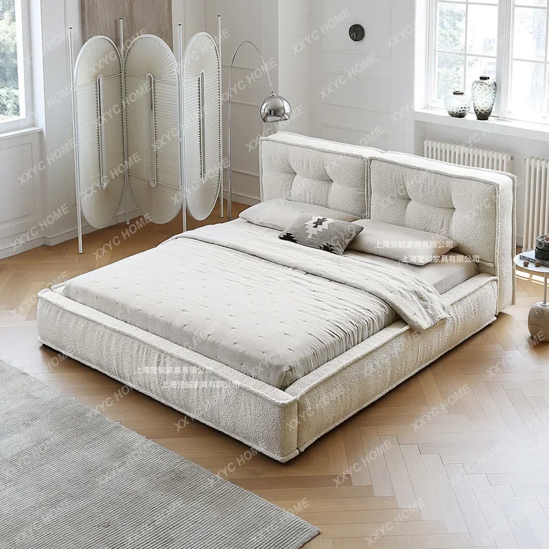 CX Light Toast Fabric Bed  Modern Simple White Cream Bedroom Snowflake Fleece Floor Bed