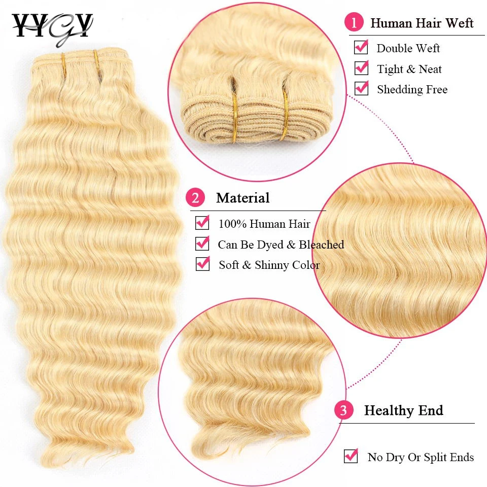 Yygy 10-38 Inch Krullend Menselijk Haar Bundels Braziliaanse Water Diepe Golf Bundels Rauwe Hair Extensions Dubbele Inslag 613 Blond Menselijk Haar