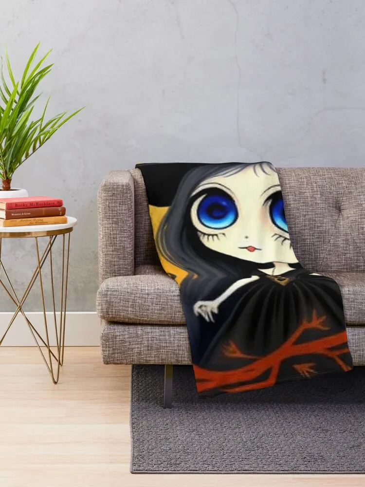 Cute Big Blue Eyes Witch Throw Blanket Retros Decorative Sofas Extra Large Throw Blankets