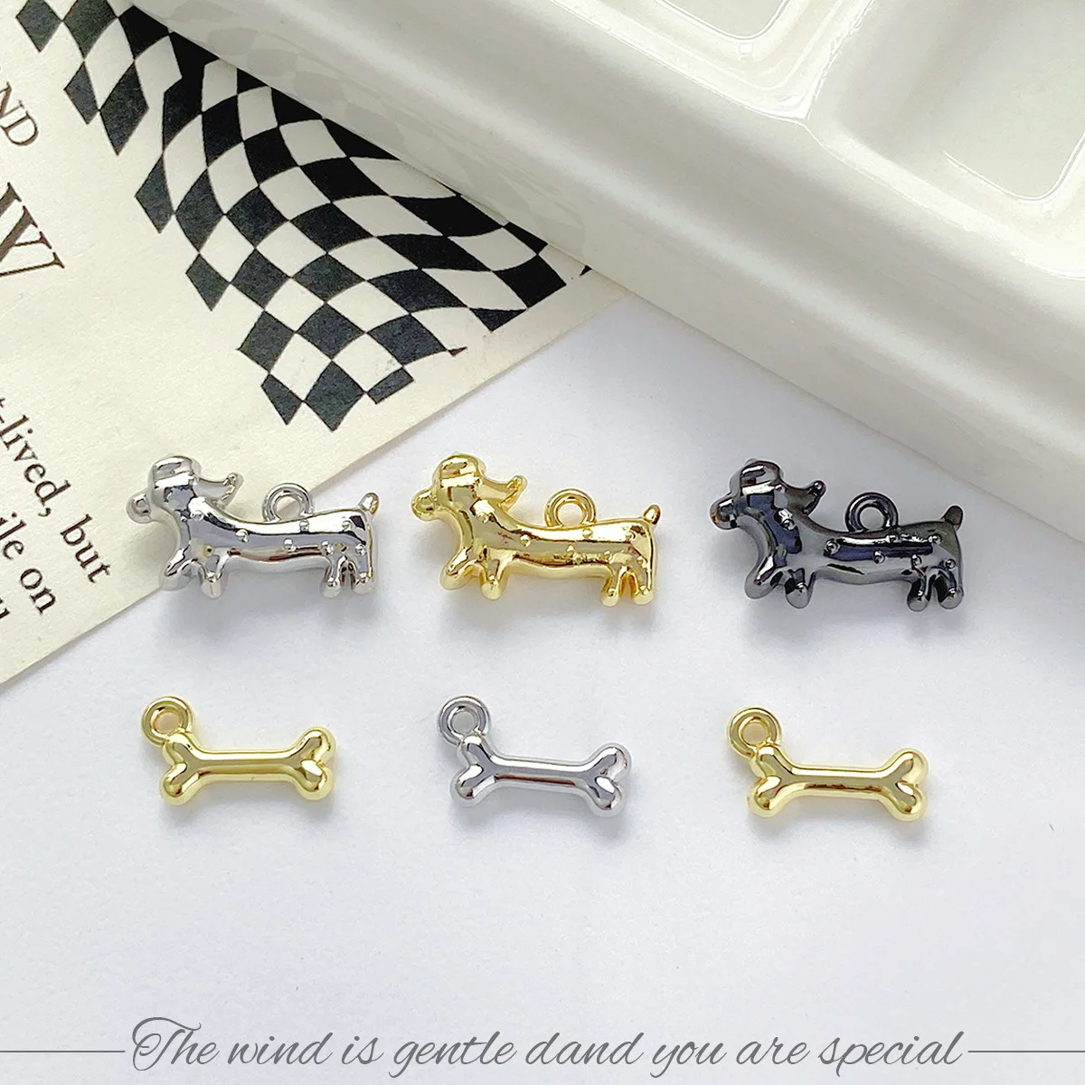 

10pcs Handmade Animal Dog Pendant Charms Golden Silvery Color Bone Necklace Earrings Pendants Diy Jewelry Making Findings