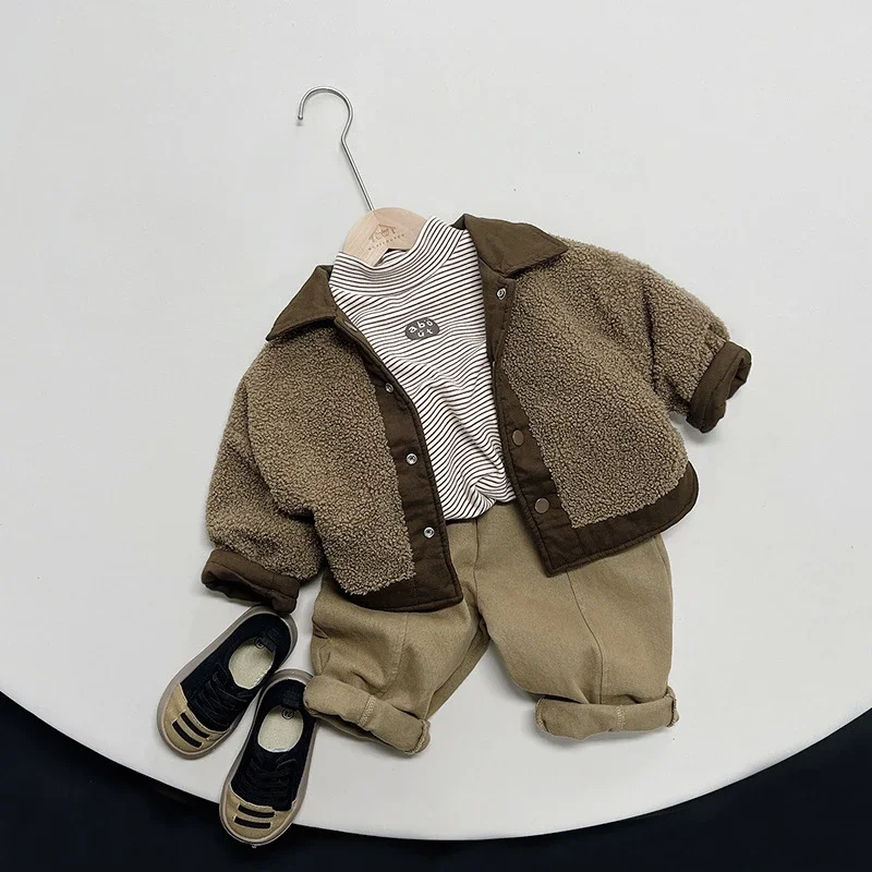 

Children Can Wear Velvet Shirts on Both Sides in Winter. New Style for Boys and Girls. Korean Forest Retro Jacket and Warm Top