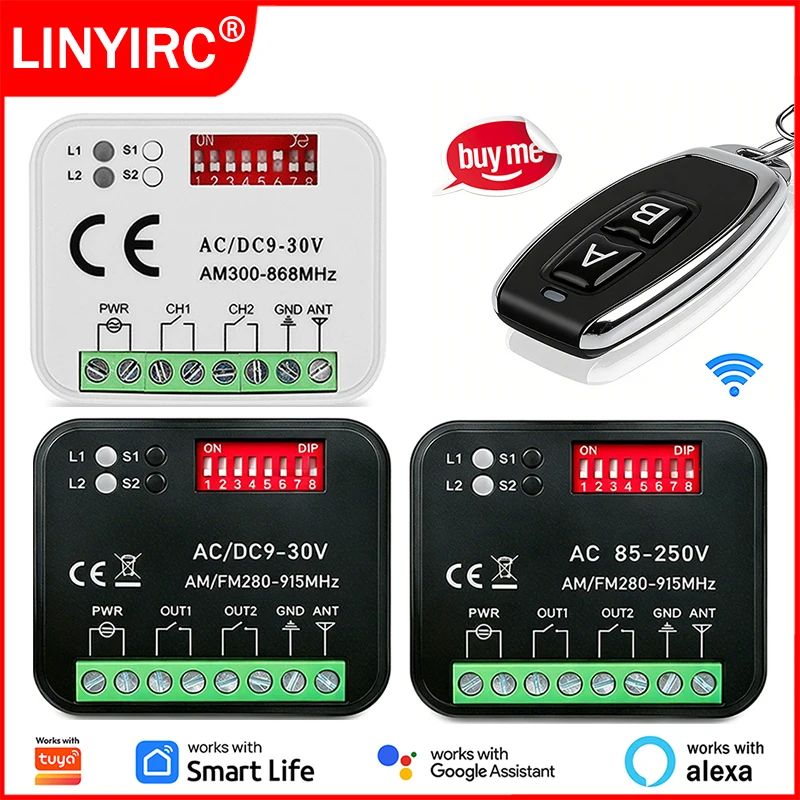 

Works With Tuya Wifi Smart Switch Receiver Universal Garage Door Opener Gate Remote Control Receiver 433MHz 868MHz 300-868MHz
