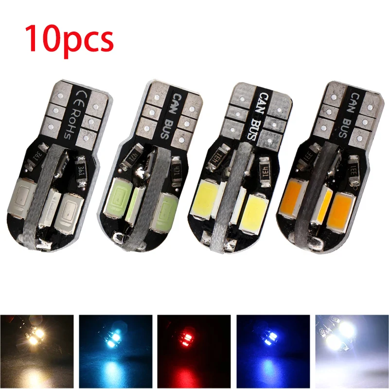 

10PCS W5W T10 LED Bulbs Canbus 5730 8SMD 12V 6000K 194 168 LED Car Interior Map Dome Lights Parking Light Auto Signal Lamp Warm