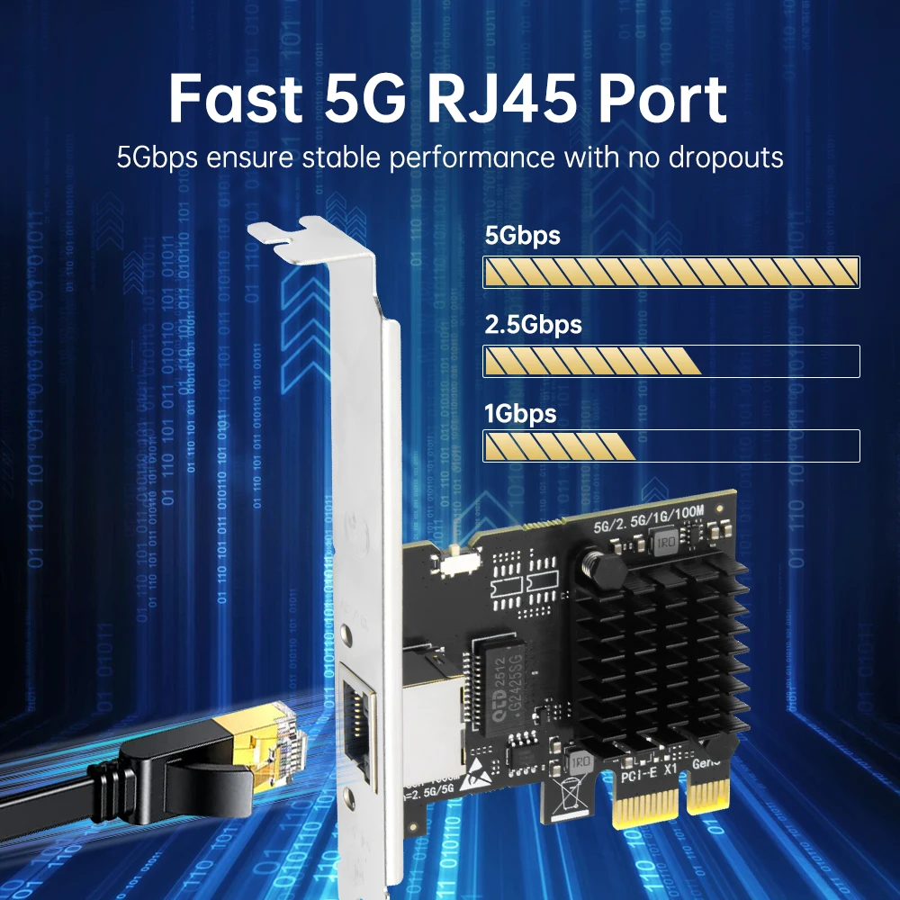 

5Gbps PCIE To RJ45 Network Card RTL8126 Gigabit Ethernet LAN Adapter Direct Speed 10/100/2500/5000Mbps for Desktop