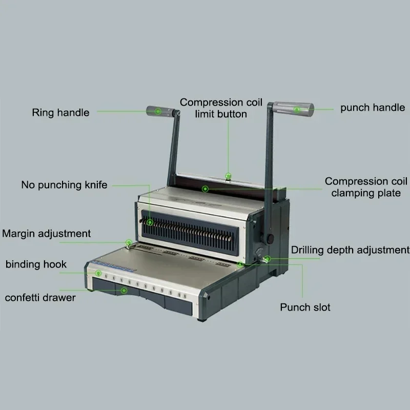 Wire-O Desk Calendar Punching Machine; Round-Hole Wire-Binding Machine for Wall Calendars; Compact 34-Hole Wire-Binding Machine