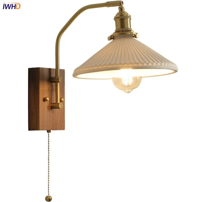 

IWHD Ceramic Copper LED Wall Light Indoor Room Decor Rotatable Wall Lamp Bedroom Lamps 90V-260V E27 Home And Decoration Lampara