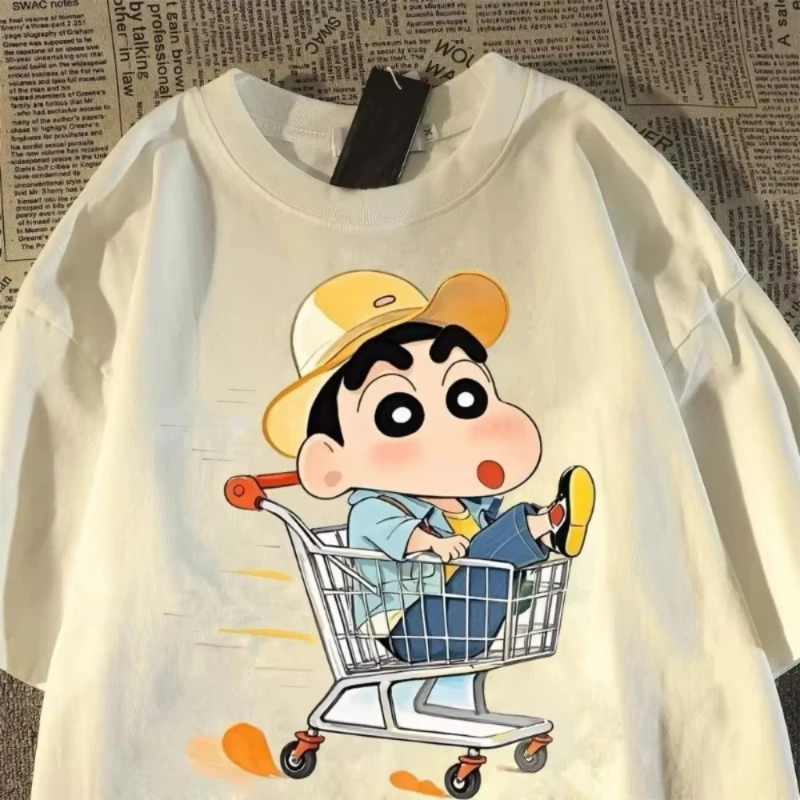 

MINISO летний карандаш Шин Чан с принтом мультфильмов, мужской и женский топ, повседневная модная футболка с круглым вырезом, топы с короткими рукавами