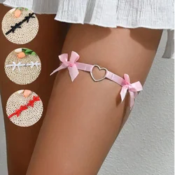 Lolita Lace Garters Leg Belt Punk Cross Heart Bow Leg Ring Goth Elastic Bell Thigh Choker Chain Women Lingerie Cosplay Harness