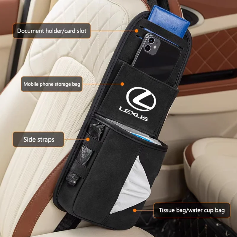 Suede Car Logo Seat Side Storage Hanging Bag Multi-Pocket For Lexus ES350 IS250 IS460 IS220h IS300 LX570 UX250h ES GS Accessory 