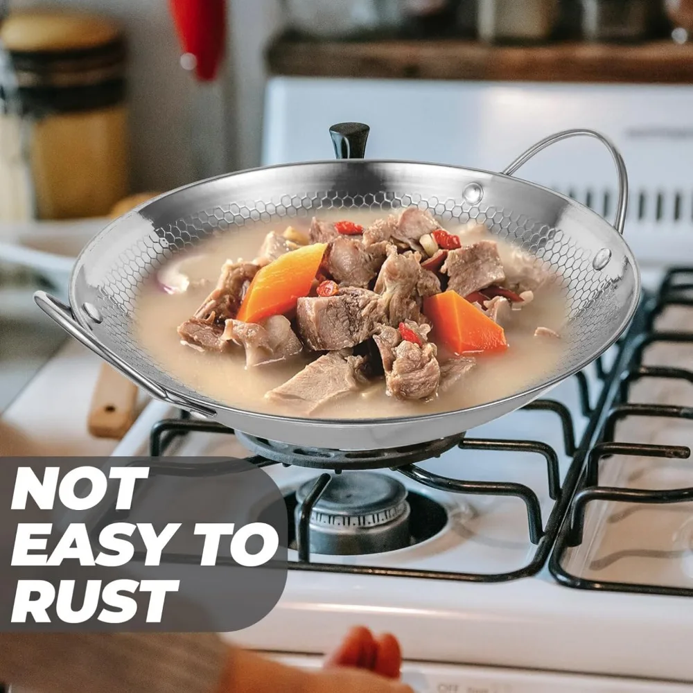 وعاء طبخ المطبخ من الفولاذ المقاوم للصدأ مقاس 25.5 سم/10 بوصة مع مقبض وعاء غير لاصق على شكل قرص العسل مثالي للوعاء الساخن والبورج والشرائح والمعكرونة #2