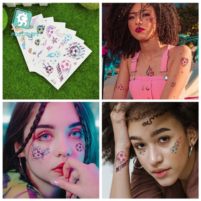 6 Piece 2024New Glitter Futebol Crianças Desenhos Animados Bonito Cor Impermeável Tatuagem Adesivos