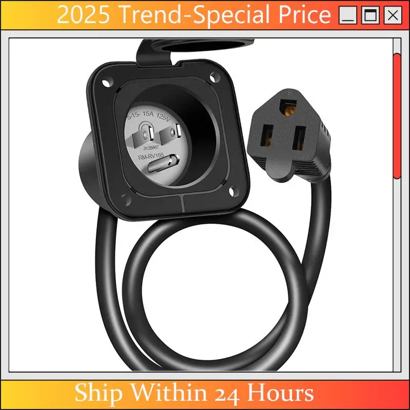 Feb.15 Amp Shore Power Inlet Flanged RV Power Plug 2 Pole 3-Wire Shore Power Plug For Boat For Trailer Boat Van Shed US Plug