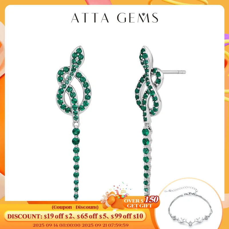 

ATTAGEMS New Year Snake Earrings For Women Green Nano Gemstone 100% 925 Sterling Silver Party Jewelry Gift With Mysterious Luck