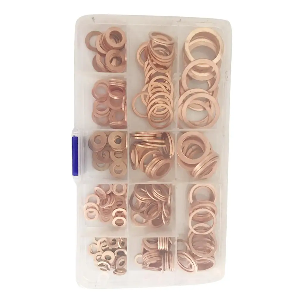 

300Pcs Copper Washers Flat Gasket Metric Assortment High Quality Electrical Conductivity Case Sump Plugs Water