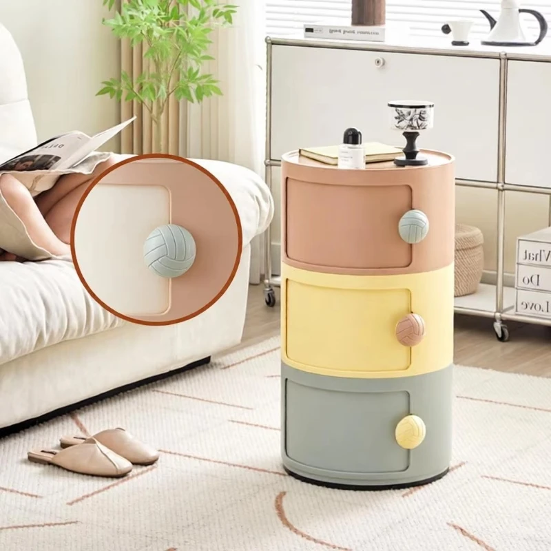 Creative round bedside table, multi-layer shelf, small button-type bedroom, makeup storage cabinet, low-key luxury