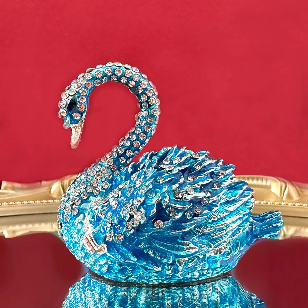 Crystal Elegant Swan Figurine Swan Trinket Jewelry Box Collectible Jeweled Ring Holder Hinged Table Ornament Gift for Wedding - view 3