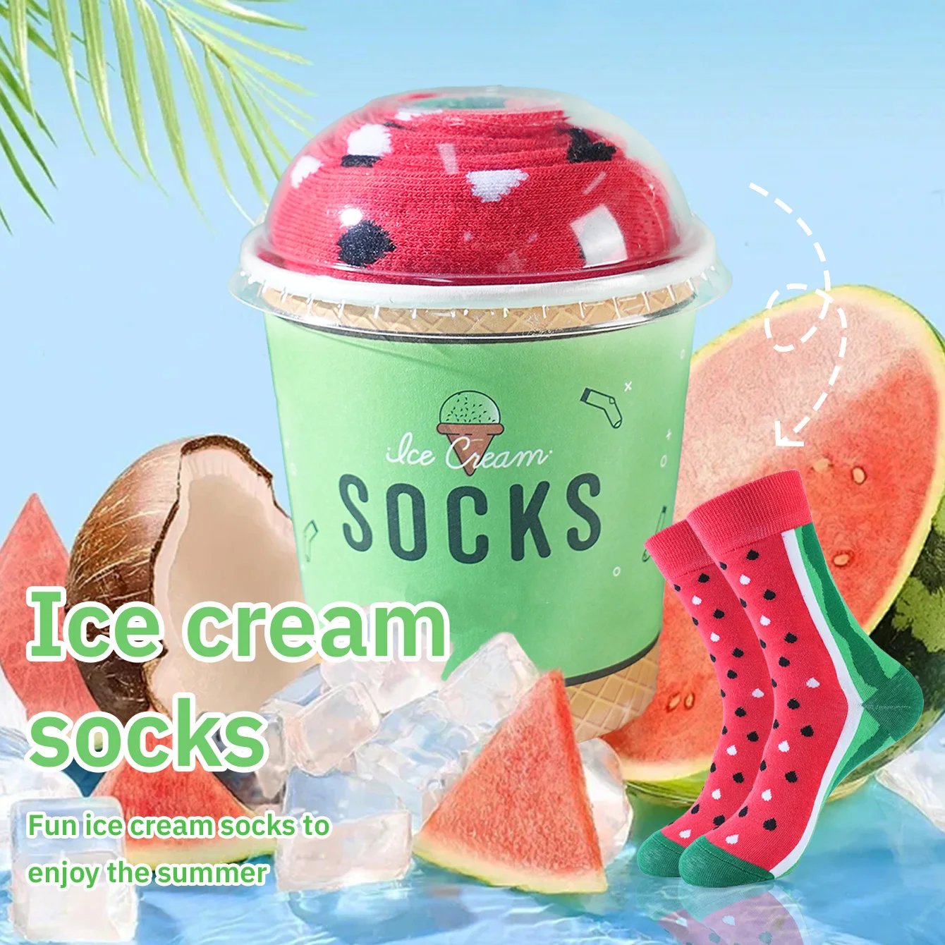 

1 Pair of Mid-Calf Socks for Men and Women, Novelty and Fun, Colorful Green Cup Ice Cream Gift Box Socks, European and American Fashion Trend Style, Comfortable and Breathable, Party Casual Novelty Gift, Valentine's Day, Christmas, Santa Claus, Autumn and