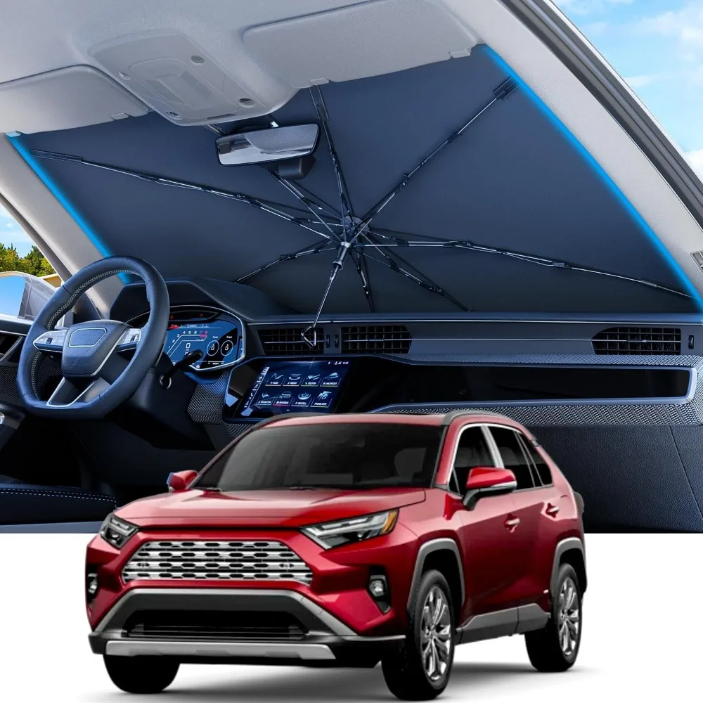 

2025 Upgraded Car Windshield Sun Shade Umbrella [100% Sun Protection & Keep Cool] Protect Interior, 360° Flex Handle Sun Shield