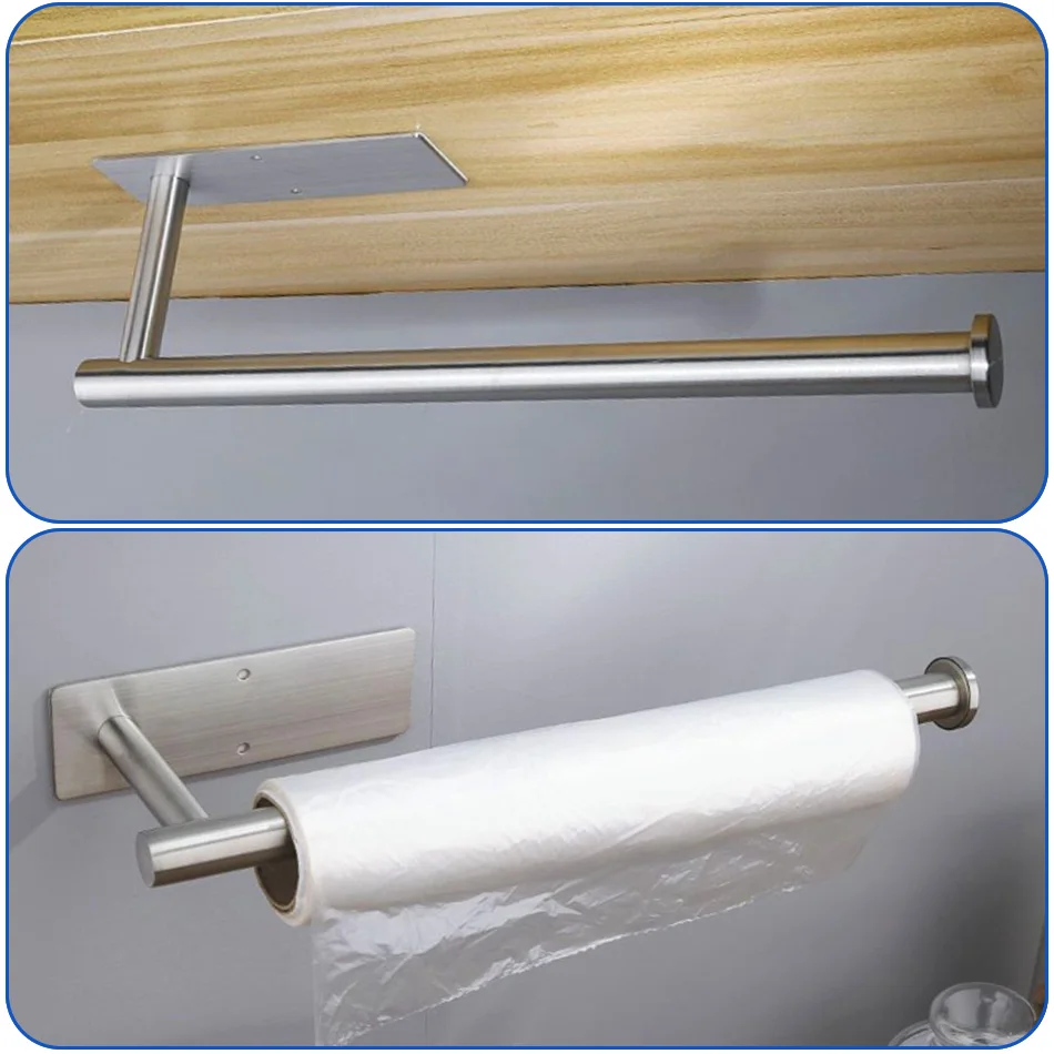 Adhesive Paper Holder 304 Stainless Steel Brushed Gold Black Bathroom Kitchen WC Paper Towel Rack Shelf Long Tissue Roll Hanger