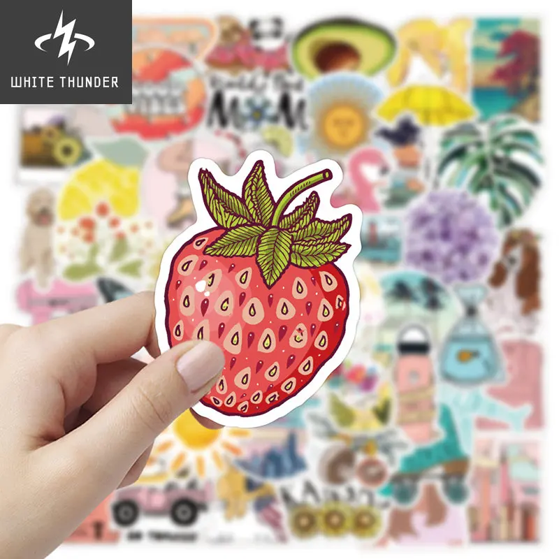 100pcs Creative Cartoon Stickers for Kids Kawaii Fruit Animal Stick Motorcycle Skateboard Notebook Decoration School Stationery