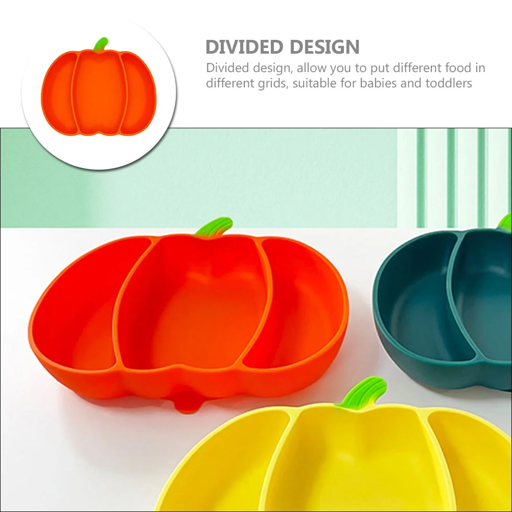 Pumpkin Suction Cup Dinner Plate Silicone Toddler Baby Food Kids Divided Dishes Feeding Bowls Tray