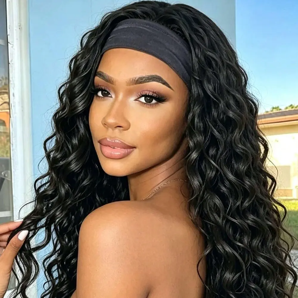 32 Inch Loose Deep Headband Wig Colored Natural Brazilian Virgin 100% Human Hair Glueless No Sew 250% Density Headband Wigs