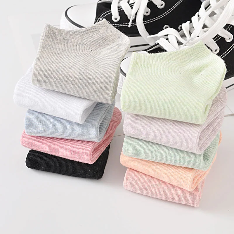 10pcs=5 Pairs/lot Ankle Socks Womens Female Girls Soft Cotton Casual Fashion Simple Soild Candy Colors Short Socks Spring Summer