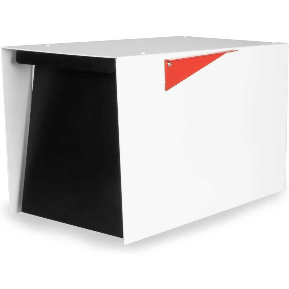 

Modern Design Mailbox, Ready to Post Mount - White Powder Coated Steel Heavy Duty Curbside Welded Mailbox, All Weather Durable