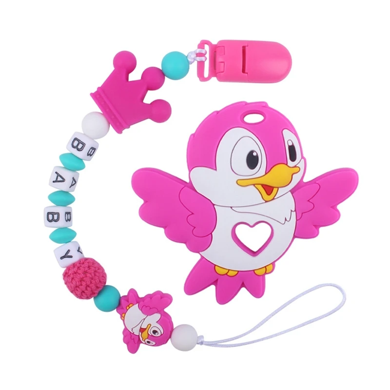 Cartoon Animal Bird Beads Pacifier Holder with Clip Chewing Teething Modern Unisex Baby Shower Birthdays Christmas