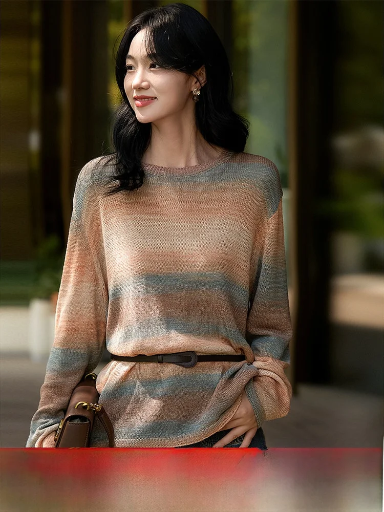 

Удобная трикотажная рубашка из смесового хлопка с секционным окрашиванием, мягкая, дышащая, осенняя, в стиле масляной живописи, повседневная, свободного кроя