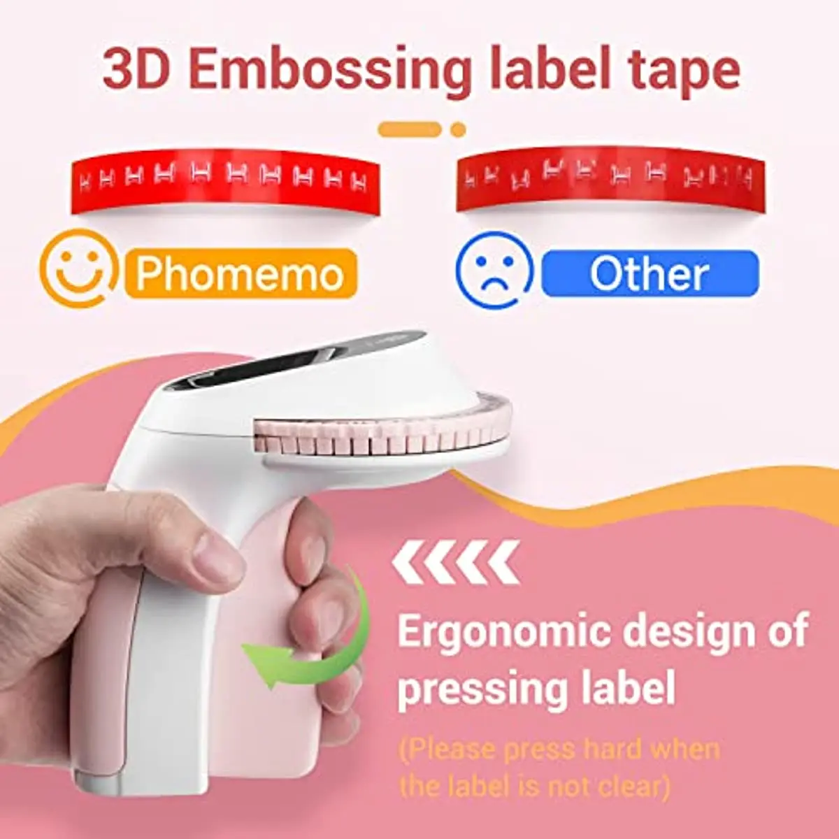 Phomemo E975 Embossing Label Maker Machine with 6 Tapes 3D Portable Embossed Label Printer Writer for Office Home Organization