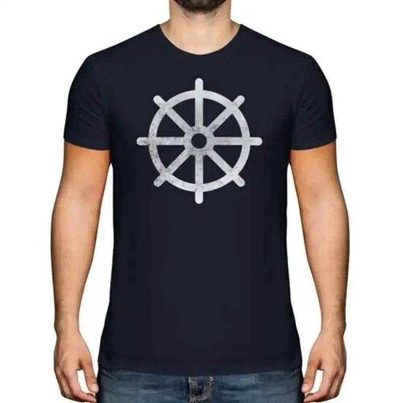 BUDDHISM DHARMACHAKRA WHEEL DISTRESSED PRINT MENS T-SHIRT VINTAGE STYLE TOP