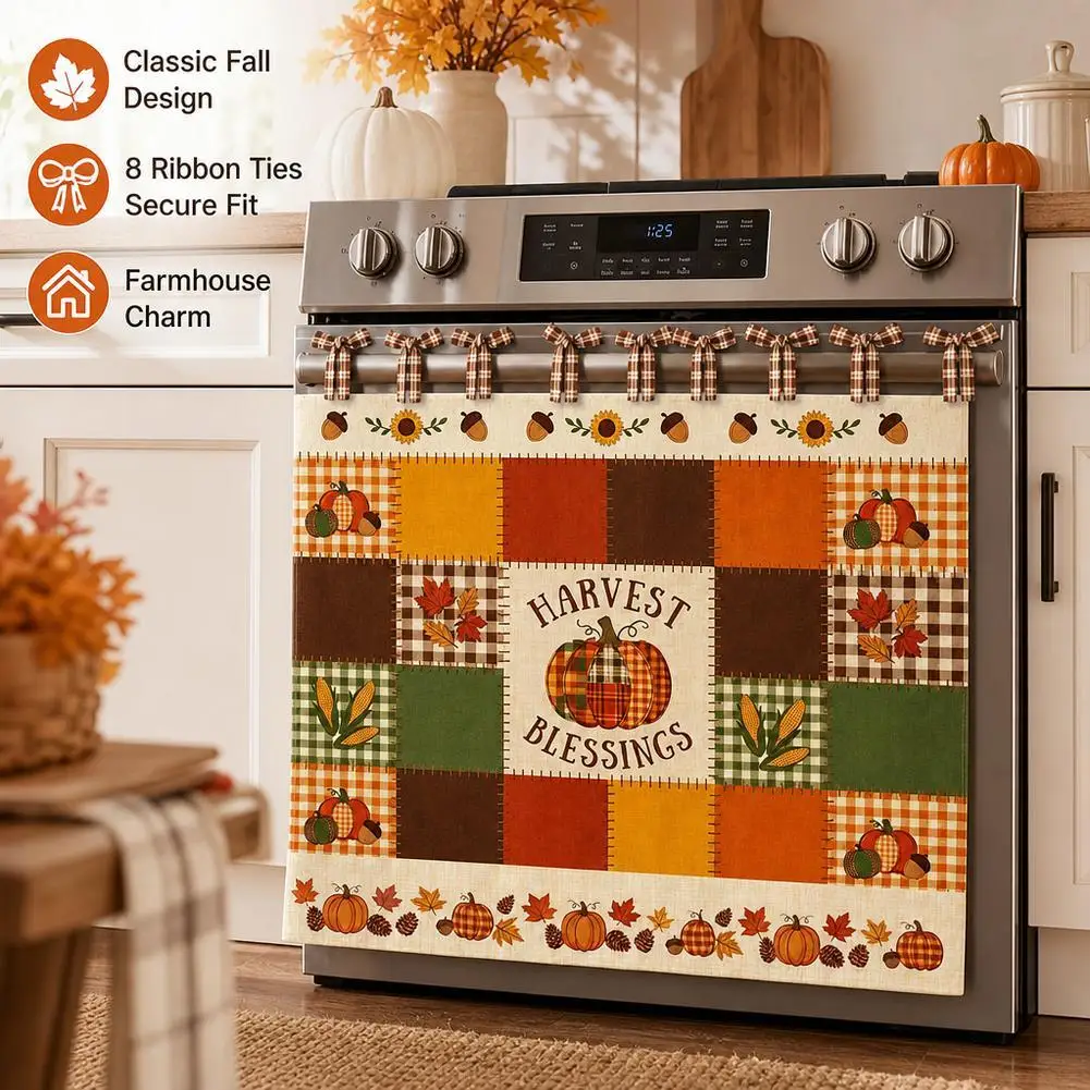 Hello Fall Buffalo Check Pumpkin Kitchen Stove Skirt Absorbent Winter Home Goods Thanksgiving Christmas Gift