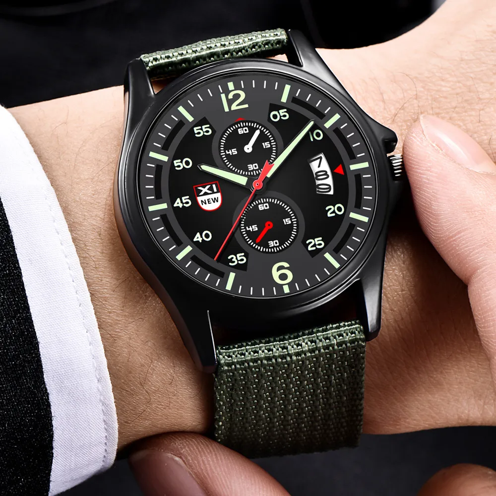 

Men'S Dark Green Nylon Quartz Watch, Luminous Calendar Casual Watch, Minimalist Watch As A Gift For Men Quartz Wristwatches
