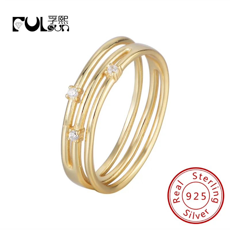 fulsun 925 Sterling Silver 18k Gold Plated Rings Double Round Cubic Zirconia Jewelry Women Jewellery Custom Manufacture Vendor