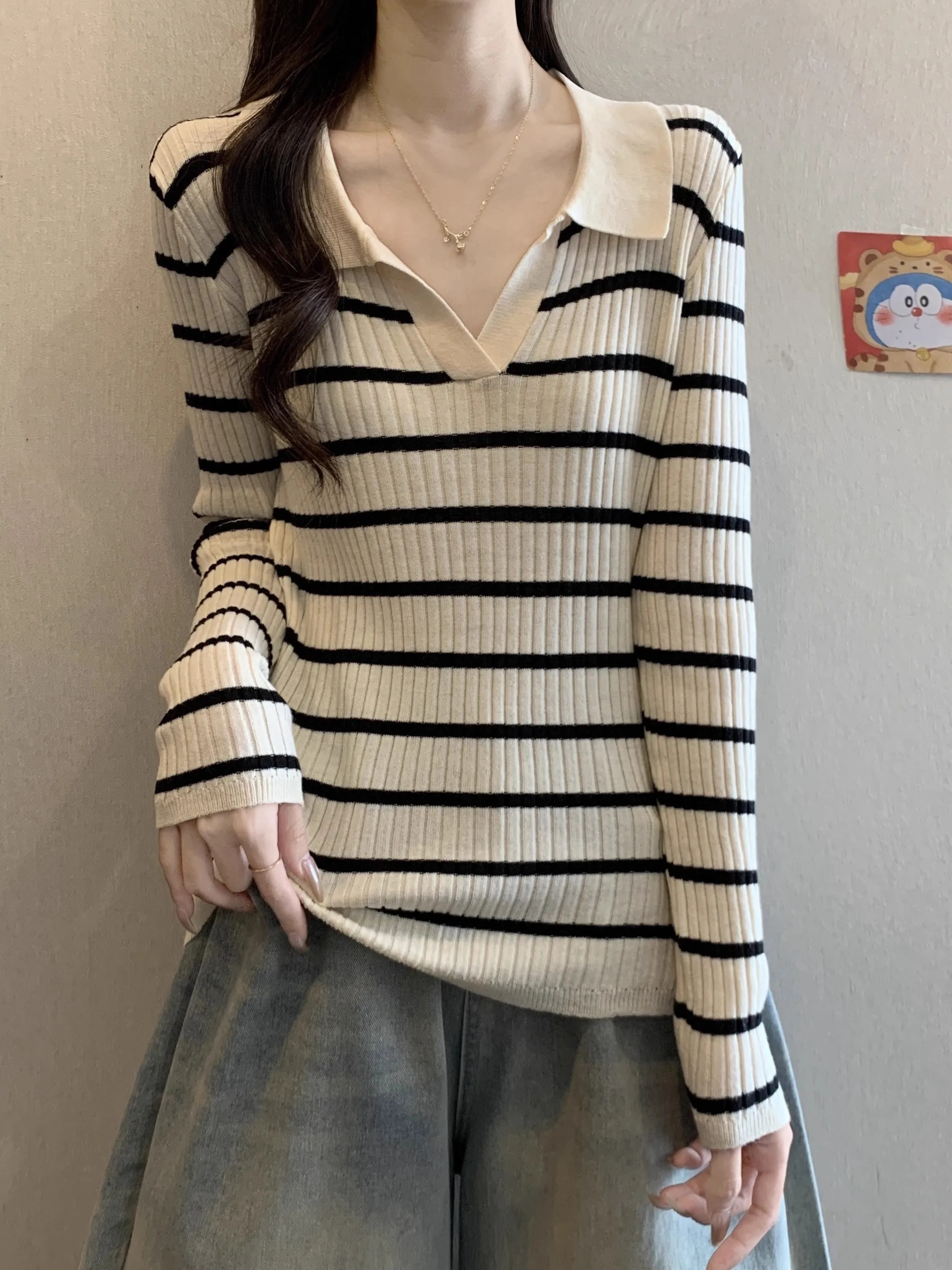 

Женская трикотажная футболка больших размеров V-Ne Long Sve в полоску, топ с базовым слоем в американском стиле, удобный дышащий