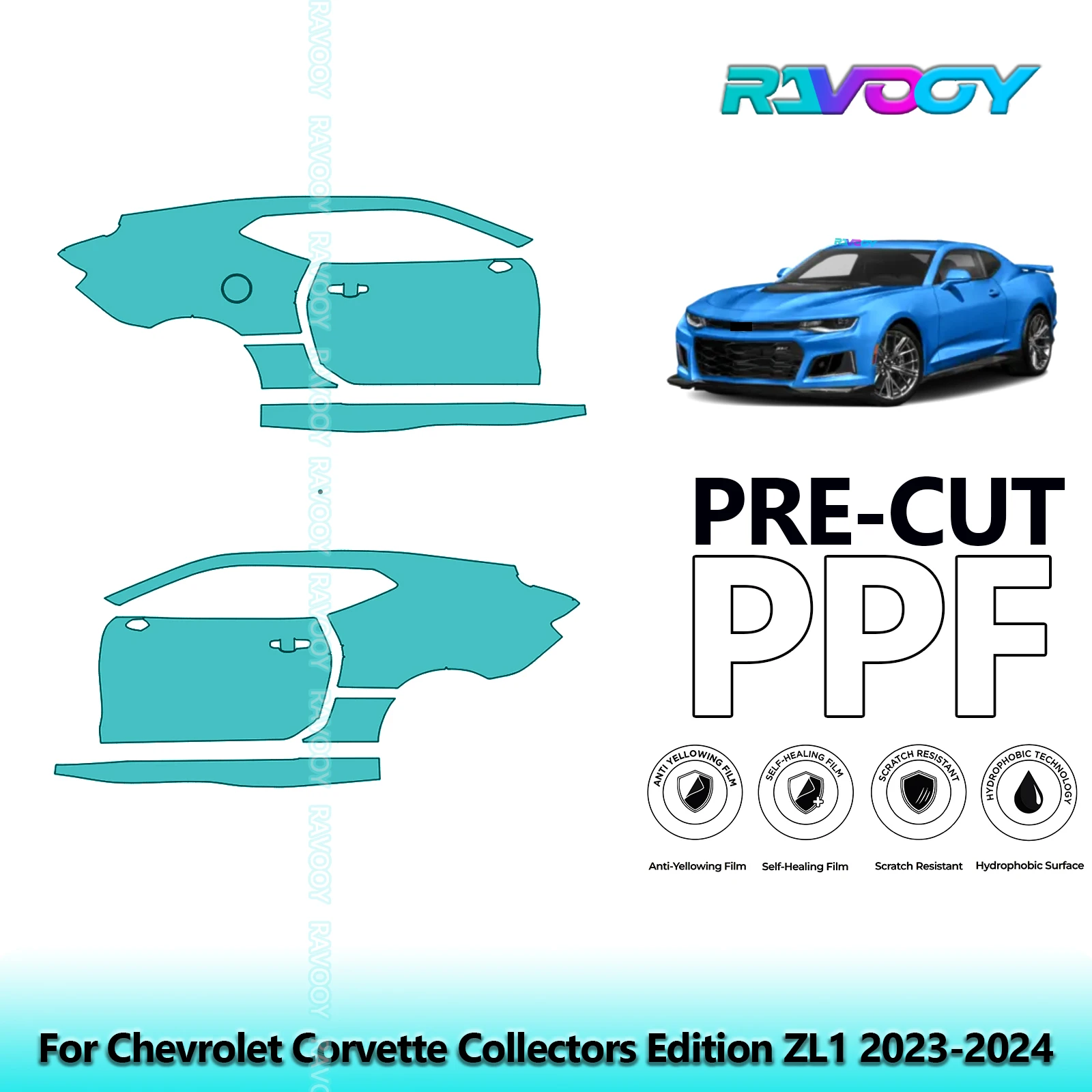 

For Chevrolet Corvette Collectors Edition ZL1 2023-2024 8.5mil Pre-Cut PPF Door & A/B Pillar Kit TPU Paint Protection Film Set