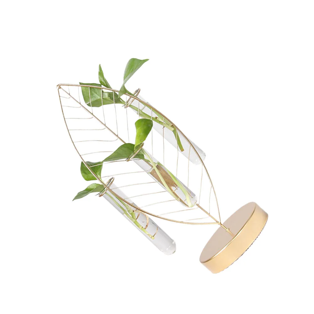 

1Pcs Glass Flower Vase Iron Golden Leaf Hydroponic Plant Container Table Decor Home Office Garden Flower Arrangement Planter