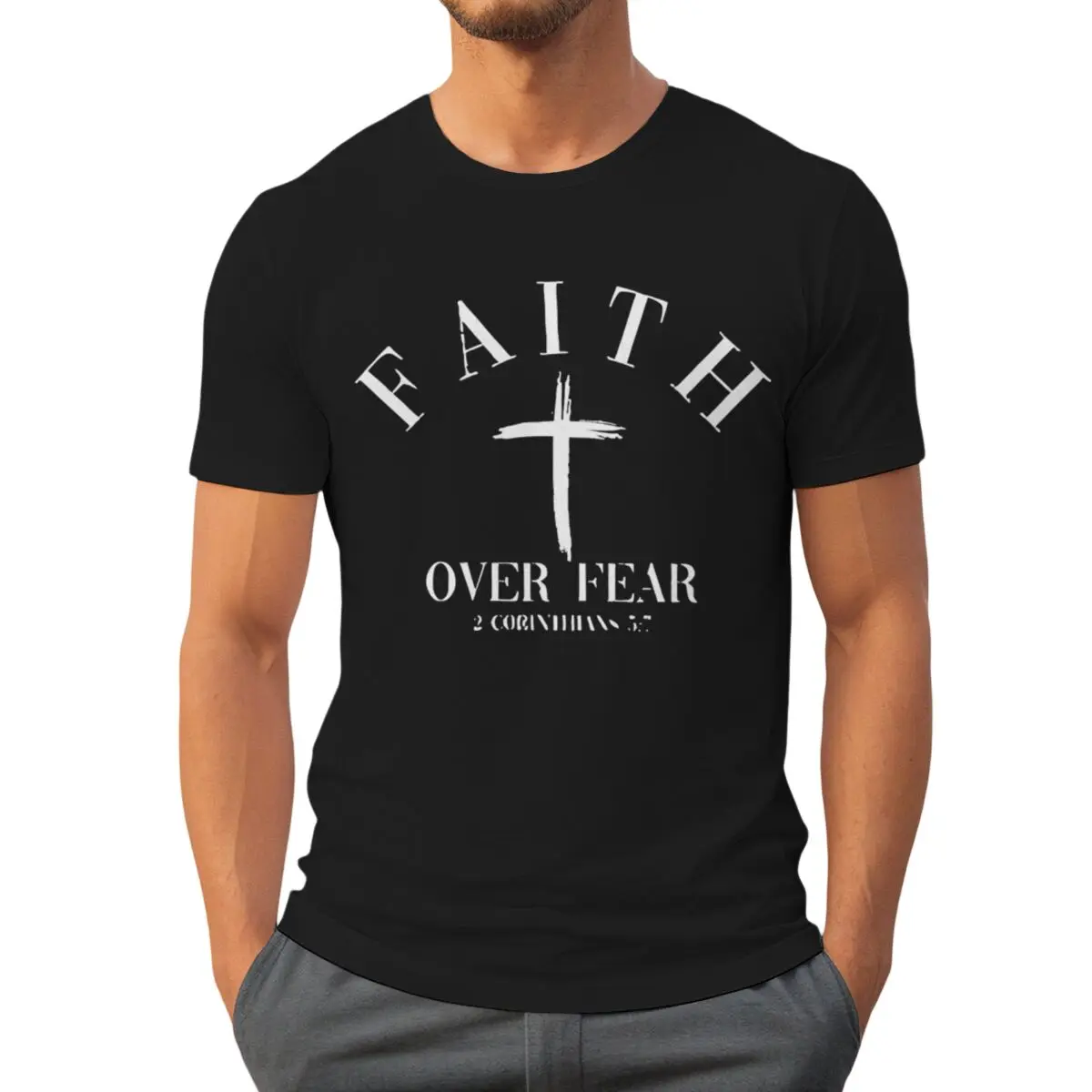 Faith Over Fear Vintage Jesus Theme Men T-shirts Short Sleeve Crewneck Casual Tees Christianity Fashion Unisex Streetwear