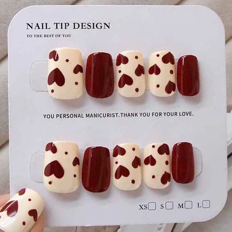 10 pièces femmes courtes à la main presse sur ongles doux mignon rouge en forme de coeur détachable ongles plaques simples faux ongles oeil de chat Nail Art