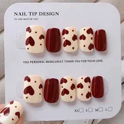 10 Pcs Women Short Handmade Press on Nail Sweet Cute Red Heart-shaped Detachable Nail Plates Simple Fake Nails Cat Eye Nail Art