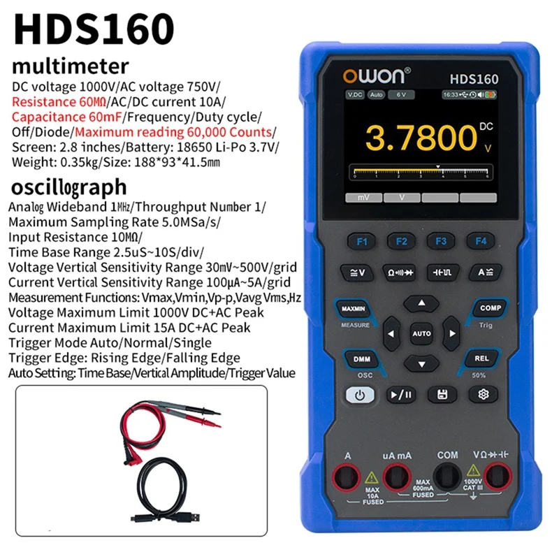 Super Sale OWON HDS160 Oscilloscope Multimeter,4 1/2 Digit True RMS Multimeter,1MHz Digital Oscilloscope,Voltmeter Current Measu