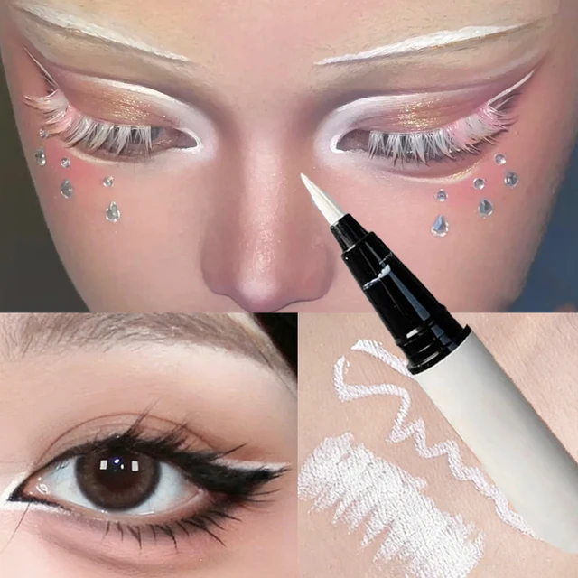 Eyeliner blanc mat, stylo liquide couché, crayon ver à soie, éclaircit les coins des yeux, Pigment Ultra-fin imperméable, fard à paupières Cosplay 1