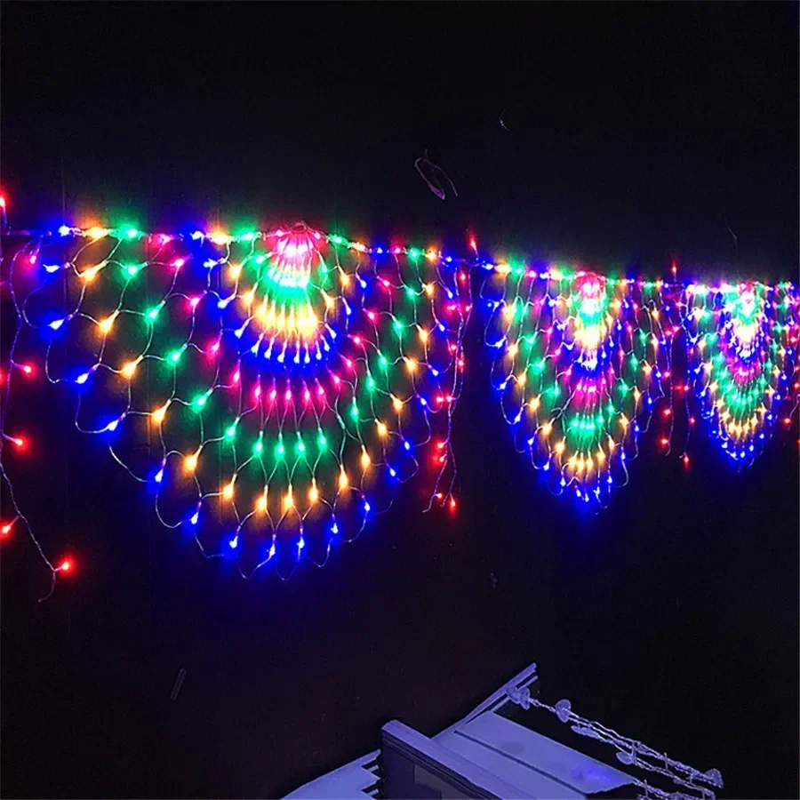 Thrisdar-Rideau Lumineux en Maille pour Fenêtre, Guirxiété de Noël, Toile de Fond, Mur, Extérieur, Paon, 3m, 424LED, 3Pcs