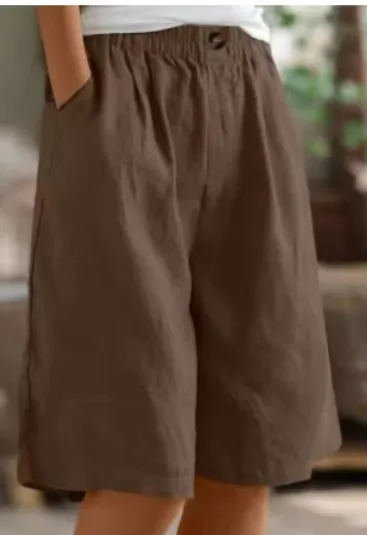 

Женские модные однотонные эластичные шорты с высокой талией и карманами на пуговицах, свободные хлопковые и льняные шорты пяти длины, летние мягкие удобные брюки
