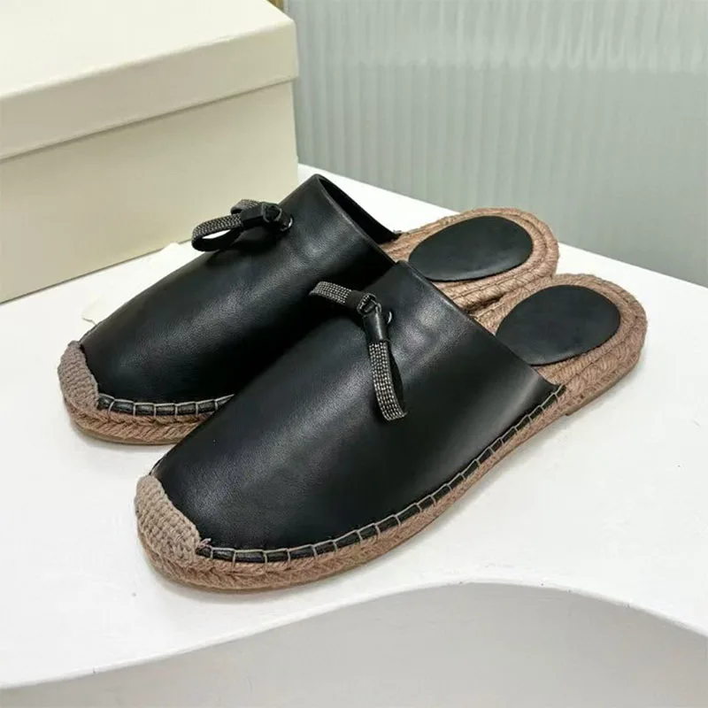 

Лидер продаж, замшевые кожаные тапочки, женские шлепанцы с цепочкой и бусинами, рыбацкая обувь с круглым носком, женские удобные женские тапочки на плоской подошве