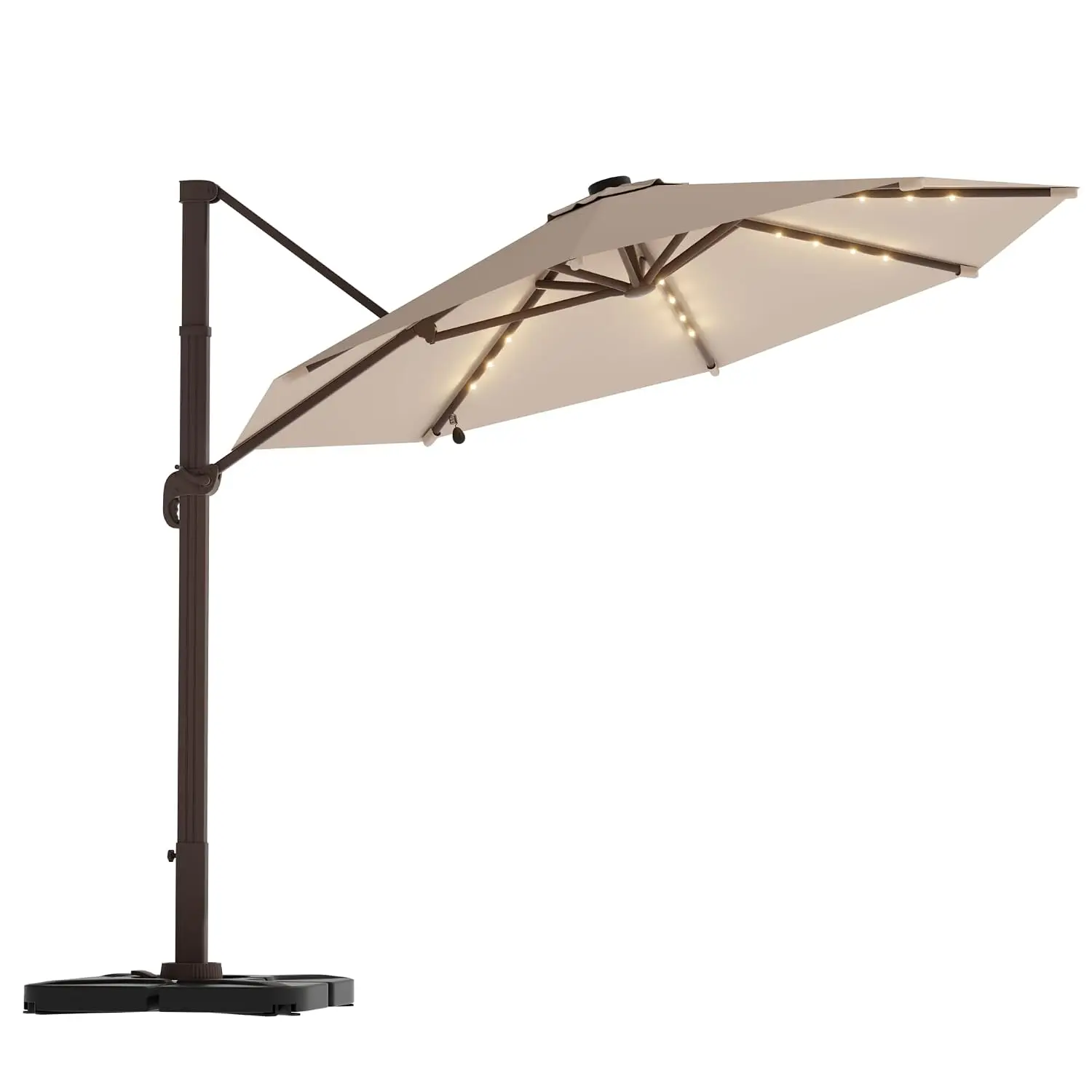 11FT Cantilever Patio Umbrella with Base,outdoor umbrella with lights,beige, Custom