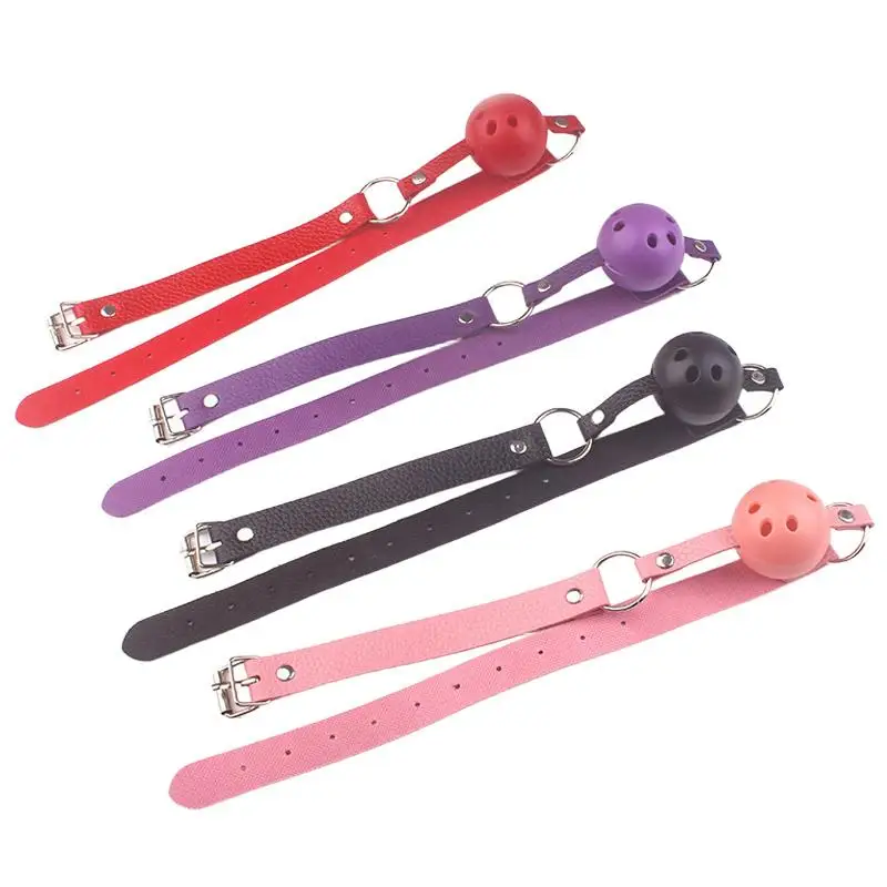 Mordaza bucal de piel sintética de 4 colores, bola de plástico ajustable, accesorios para juegos de rol para adultos, juguetes sexuales para parejas