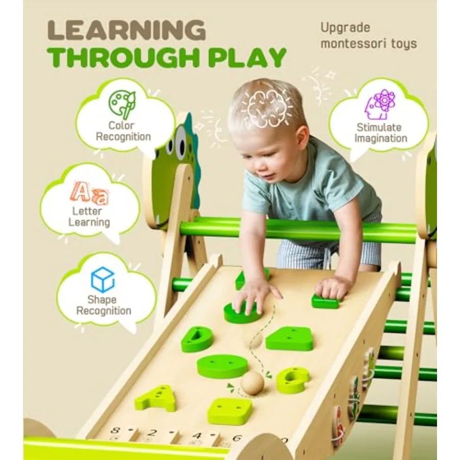 Philnas Pikler Triangle Set 11-w-1 Montessori Zestaw do wspinaczki dla maluchów, składana drewniana plac zabaw wewnętrzny, drapak f